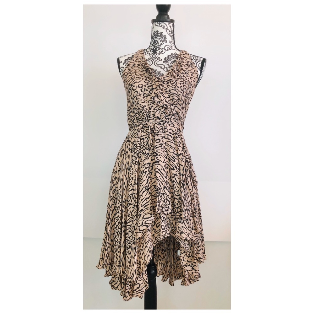 PARKER Silk Wrap Racer Back Ruffle Animal Print